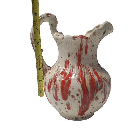 Vintage Ceramic Splatterware Pitcher Bowl Set Red White Spotted Design Drip - Picture 7 of 9